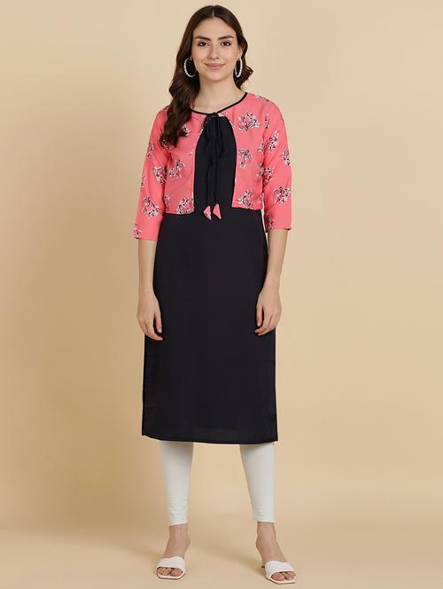 round neck printed kurta jacket set - 19882037 - Very Small Image - 1