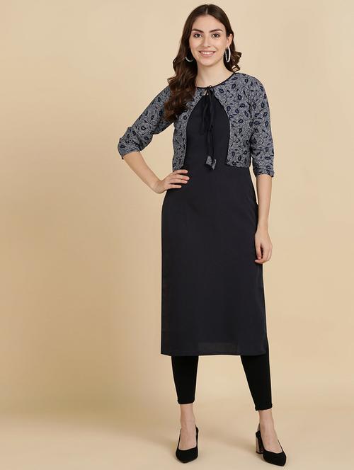 round neck printed kurta jacket set - 19882039 - Very Small Image - 1