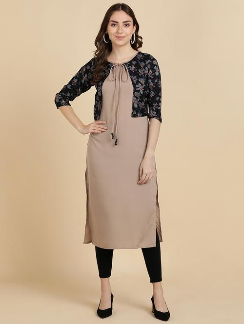 round neck printed kurta jacket set - 19882041 - Very Small Image - 1