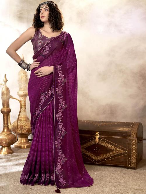 women's embroidered saree with blouse - 19882868 - Very Small Image - 1