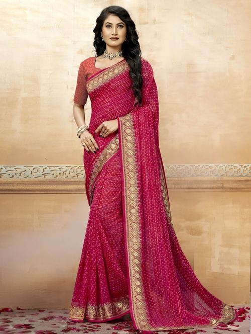 women's bandhani red colored saree with blouse - 19882899 - Very Small Image - 1