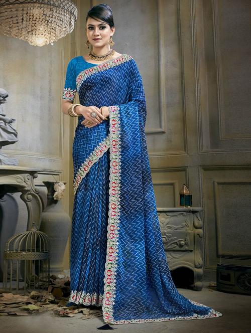 embroidered border woven saree with blouse - 19882907 - Very Small Image - 1
