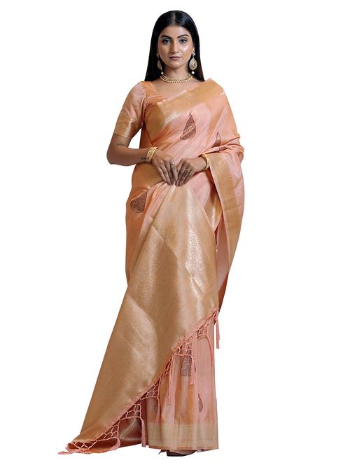 women's self design peach colored saree - 19885417 - Very Small Image - 1