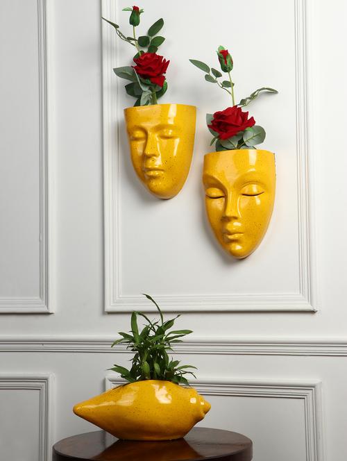 set of 3 home decor fiber wall hanging planter pot with table top planter pot, flower pot for home office, indoor planter pot - 19885980 - Very Small Image - 1