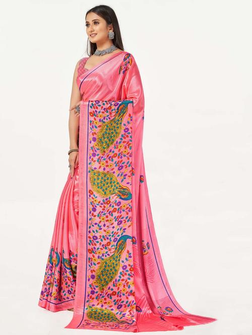 women's printed pink colored saree - 19886084 - Very Small Image - 1
