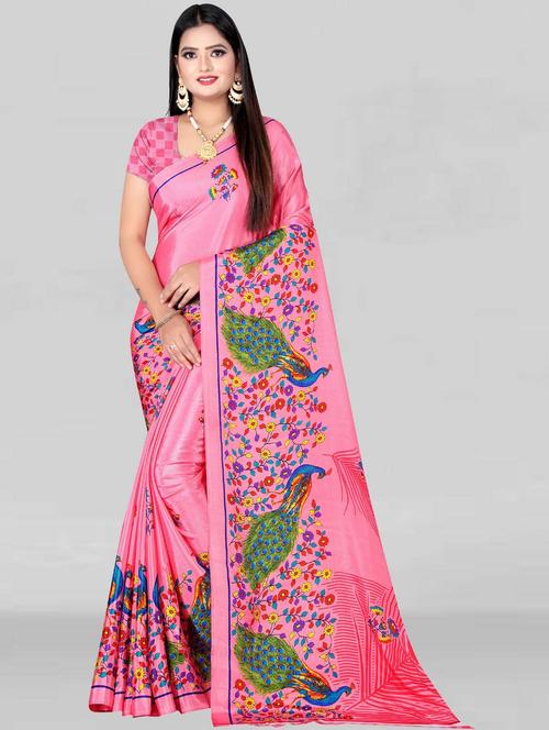 women's floral pink colored saree - 19886096 - Very Small Image - 1
