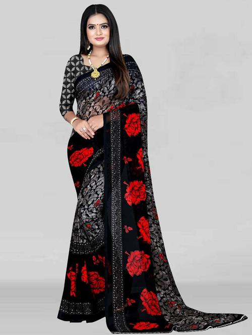 women's floral black colored saree - 19886108 - Very Small Image - 1