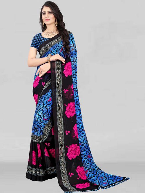 women's floral blue colored saree - 19886155 - Very Small Image - 1