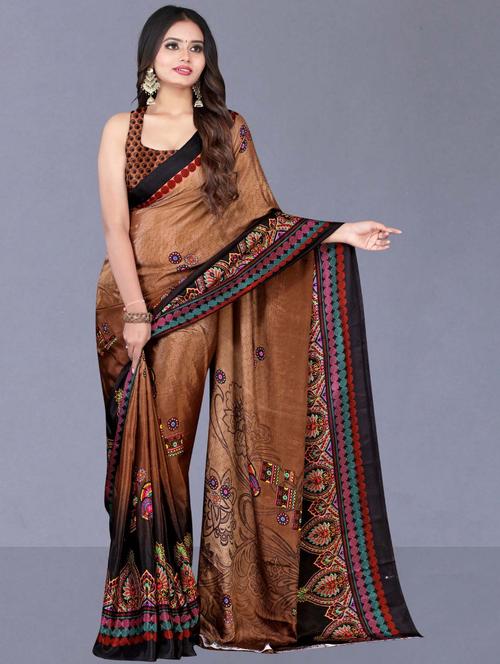 women's printed bronze colored saree - 19886160 - Very Small Image - 1