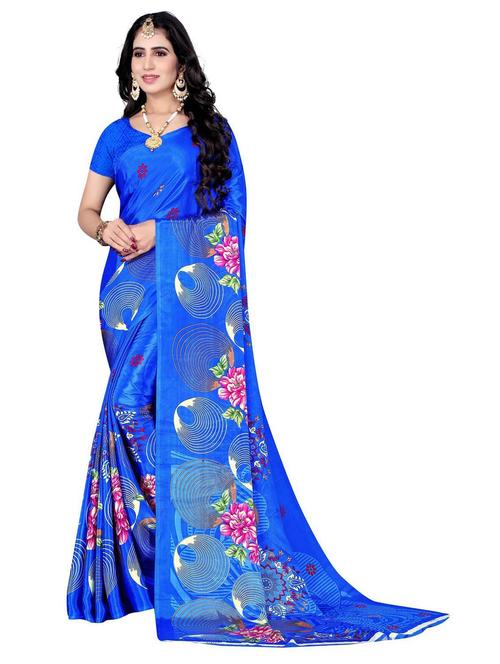 women's printed blue colored saree - 19886594 - Very Small Image - 1