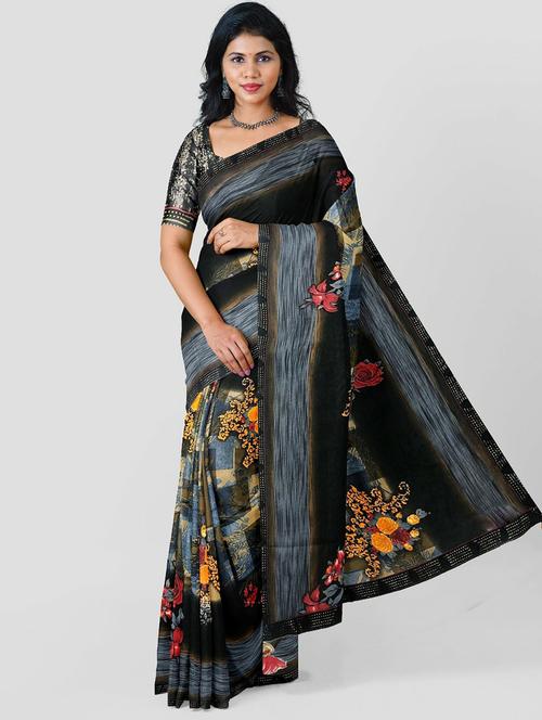 black embroidered georgette saree - 19886768 - Very Small Image - 1