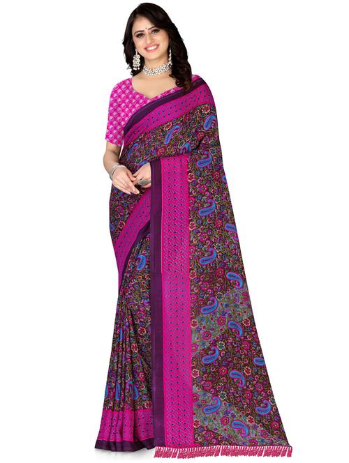 pink floral printed georgette saree - 19887085 - Very Small Image - 1