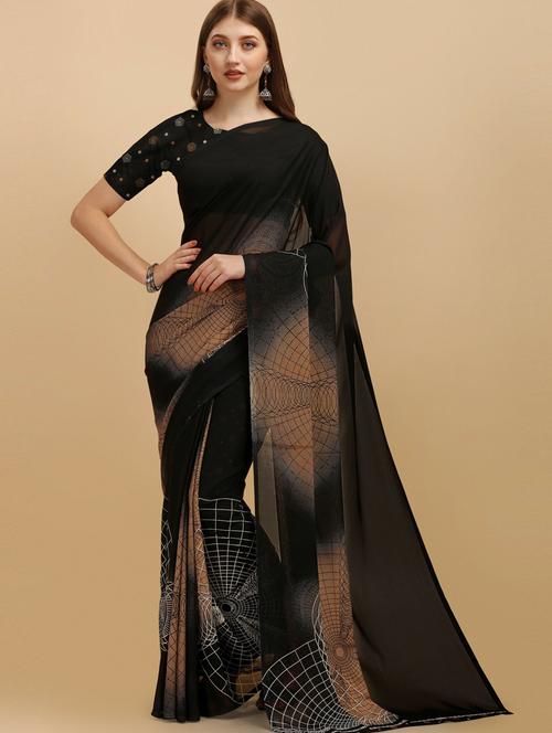 women's block print black colored saree - 19887632 - Very Small Image - 1