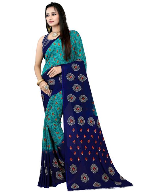 women's floral blue colored saree - 19887652 - Very Small Image - 1