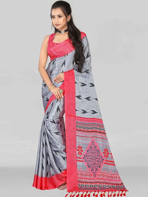 women's printed grey colored saree - 19887912 - Very Small Image - 1