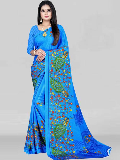 women's  blue colored saree - 19887952 - Very Small Image - 1