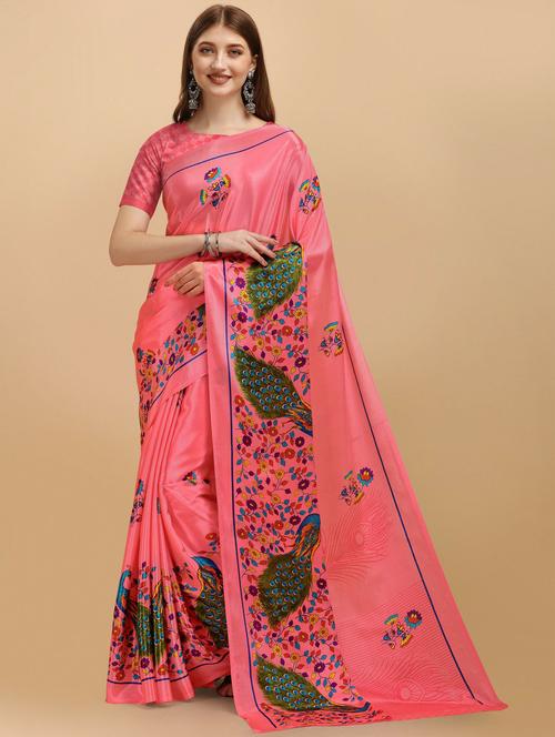 women's printed pink colored saree - 19888012 - Very Small Image - 1