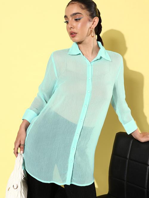 light blue solid long sleeves regular shirt - 19889927 - Very Small Image - 1