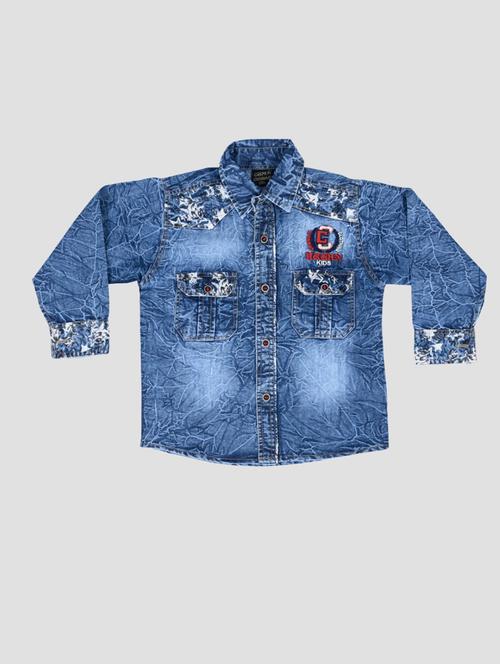 boys blue solid long sleeves denim shirt - 19890606 - Very Small Image - 1