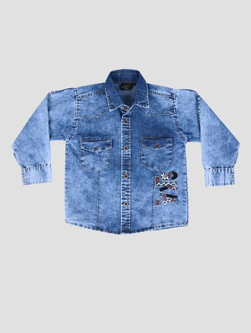 boys blue solid long sleeves denim shirt - 19890607 - Very Small Image - 1