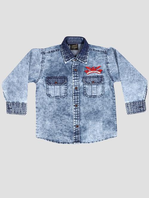 boys blue solid long sleeves denim shirt - 19890610 - Very Small Image - 1