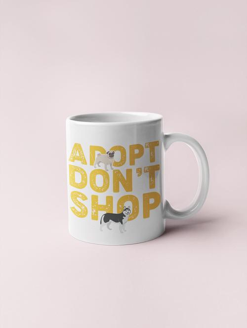 adopt, don't shop yellow text -printed coffee mugs for pet lovers - 19890799 - Very Small Image - 1