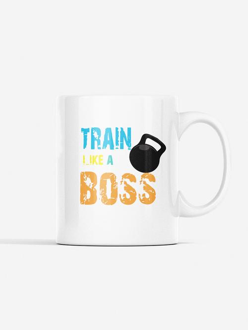 train like a boss, (bg white, yellow, green and orange) - printed coffee mugs for gym lovers - 19890931 - Very Small Image - 1
