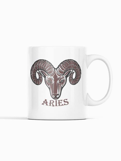 aries, (bg brown) - zodiac sign printed coffee mugs - 19891178 - Very Small Image - 1