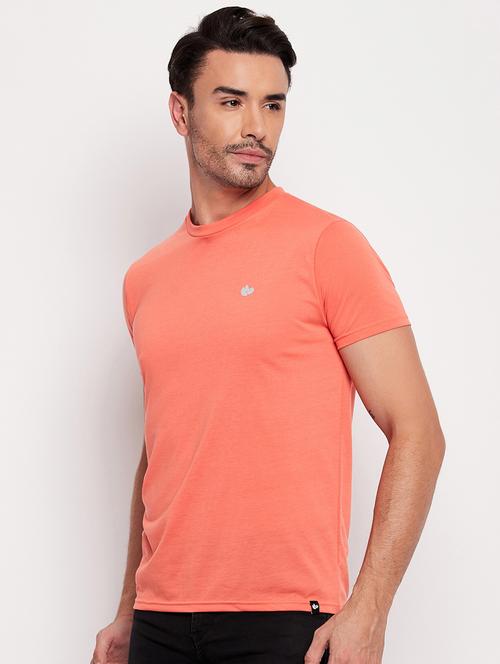 peach solid round neck half sleeves regular t-shirt - 19891765 - Very Small Image - 1