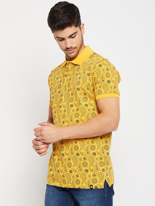 yellow printed half sleeves polo neck t-shirt  - 19891793 - Very Small Image - 1