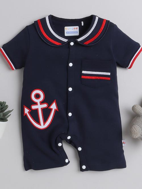 navy blue embroidered detailed romper - 19892372 - Very Small Image - 1