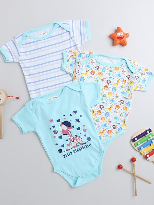 pack of 3 light blue printed onesies - 19892381 - Very Small Image - 1