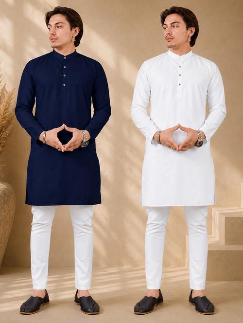 Pack Of 2 Multi Colored Solid Kurta Pyjama Set - 19892489 - Very Small Image - 1