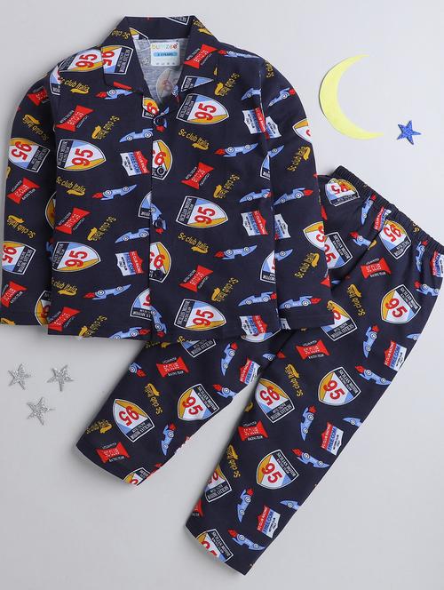 navy blue printed shirt & pyjama set - 19893092 - Very Small Image - 1