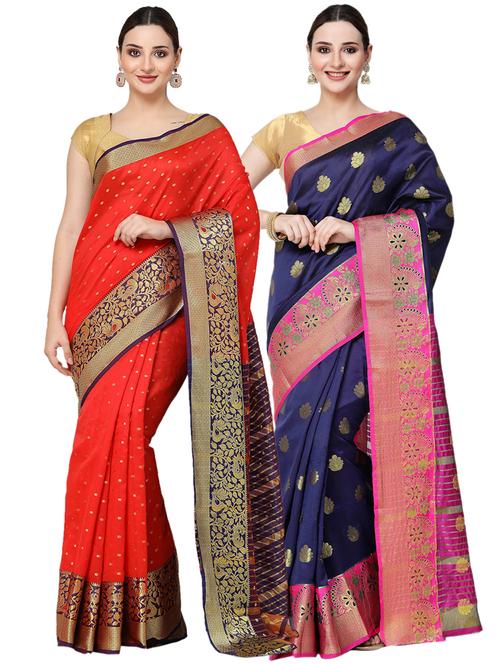 women pack of 2 self design banarasi sarees - 19893723 - Very Small Image - 1