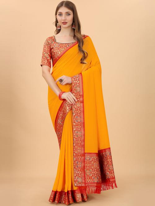 women's self design yellow colored saree - 19896312 - Very Small Image - 1