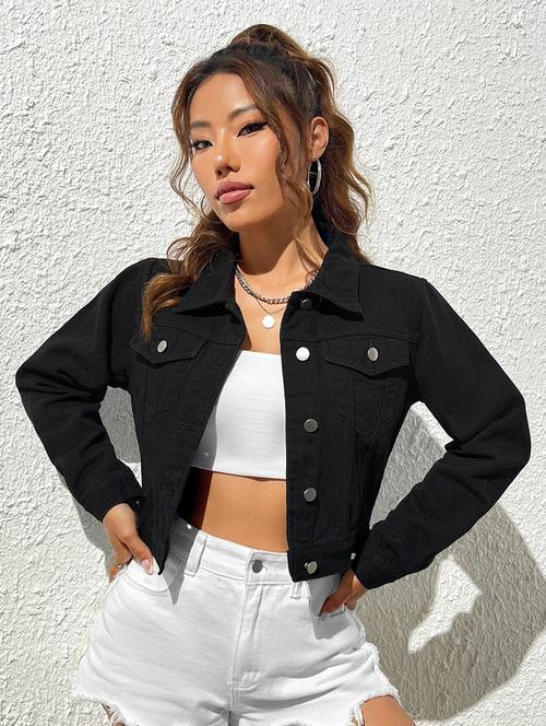 black solid long sleeves summer crop jacket - 19897140 - Very Small Image - 1