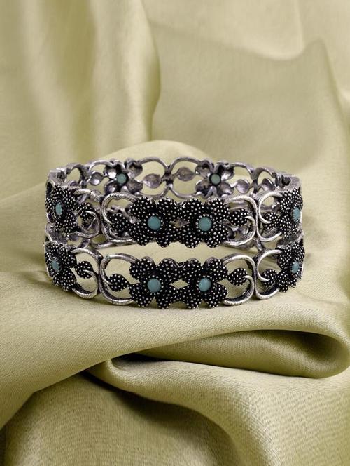 tjc colored stone studded brass silver bangle bracelet set  (pack of 2) - 19899330 - Very Small Image - 1