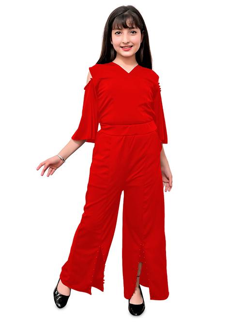 red solid cold shoulder full length jumpsuit - 19899740 - Very Small Image - 1