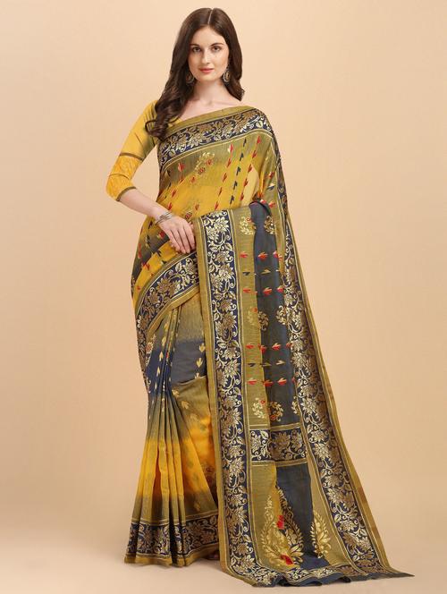 yellow jamdani saree - 19900160 - Very Small Image - 1