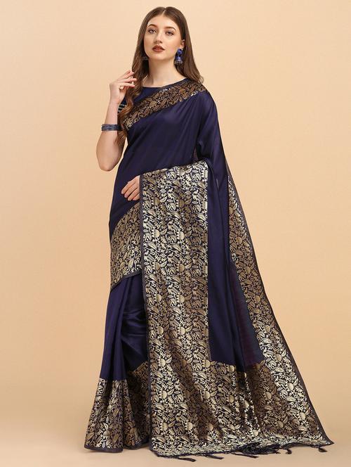 solid bordered saree with blouse  - 19900542 - Very Small Image - 1
