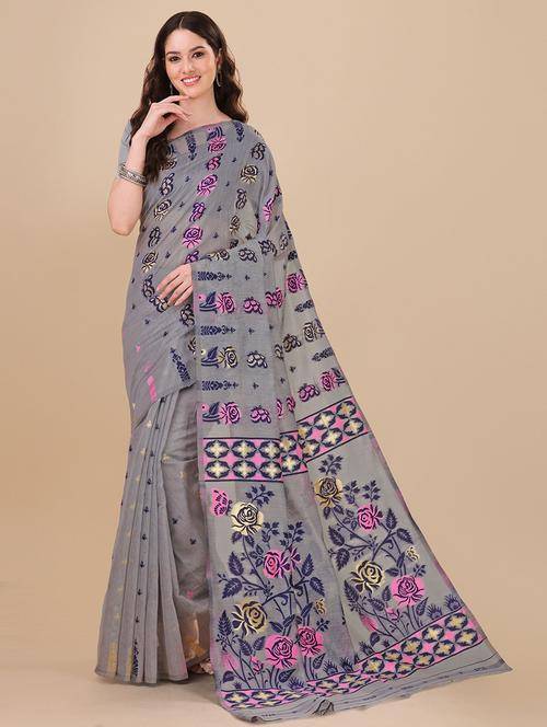 self design jamdani saree with blouse - 19900566 - Very Small Image - 1