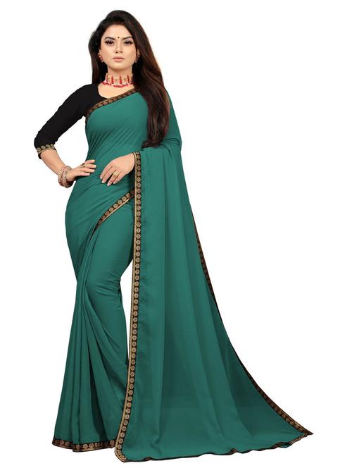 lace bordered solid saree with blouse - 19901623 - Very Small Image - 1