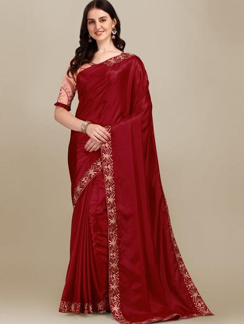 red embroidered saree with blouse - 19903285 - Very Small Image - 1
