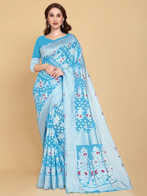 light blue printed kanjivaram saree - 19903324 - Very Small Image - 1