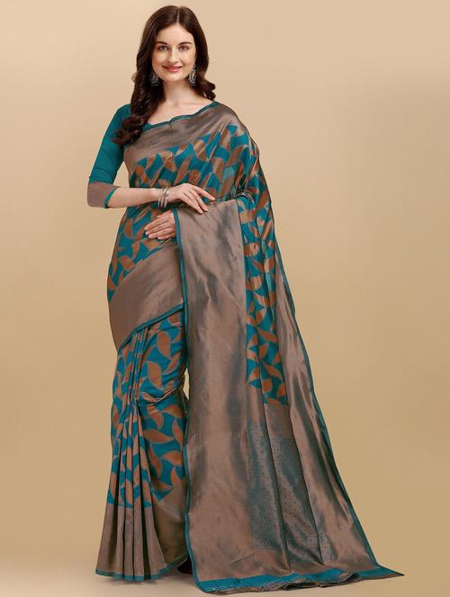 blue banarasi saree with blouse - 19903439 - Very Small Image - 1