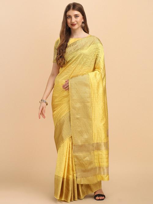 yellow banarasi saree with blouse - 19903440 - Very Small Image - 1