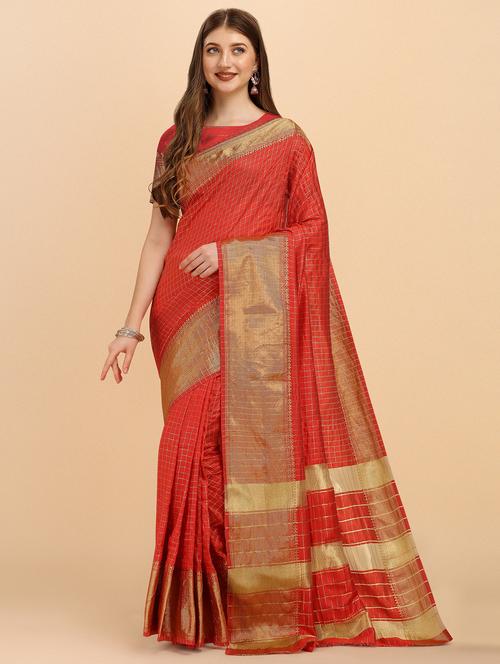 red banarasi saree with blouse - 19903445 - Very Small Image - 1