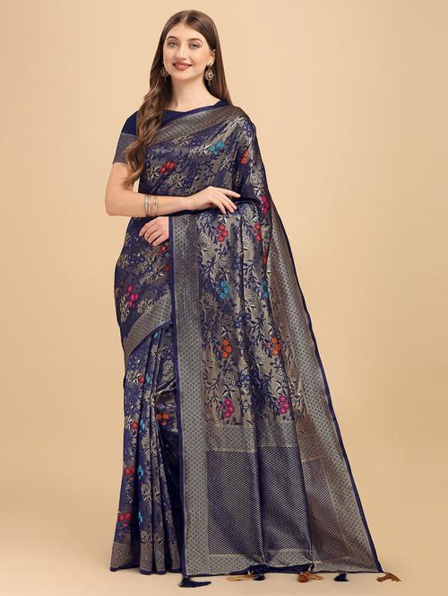 blue silk banarasi saree with blouse - 19903465 - Very Small Image - 1