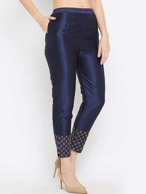 women mid rise solid with work flat front trousers  - 19904718 - Very Small Image - 1